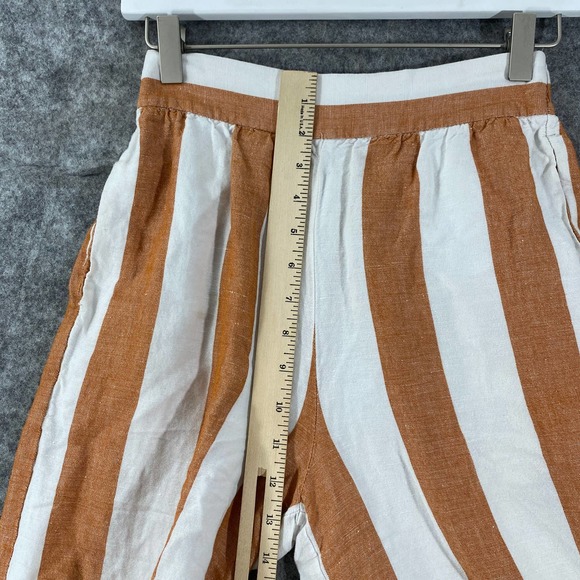 Madewell Pants XXS White Orange Evelyn Striped Huston Cropped Button Linen Blend - Picture 7 of 13